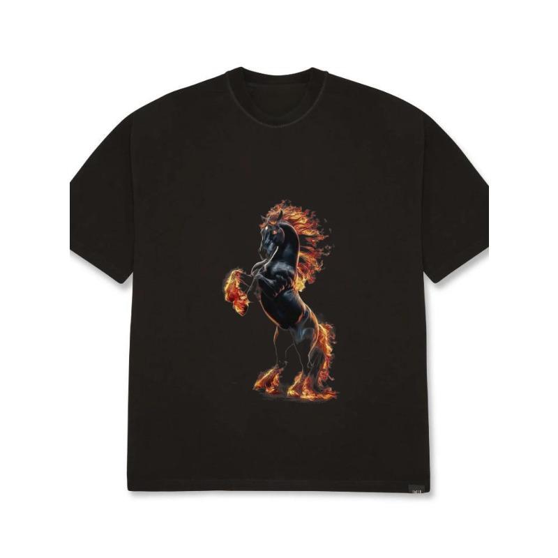 

Футболка оверсайз с графическим принтом черной лошади-пламени, мужская, повседневная, уличная мода, топ, летний наряд XXXXL чёрный