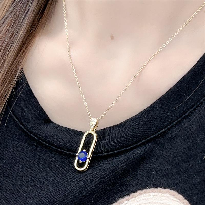 Elegant Sapphire Pendant Necklace for Women - High-End Clavicle Chain with Versatile, Eye-Catching Design