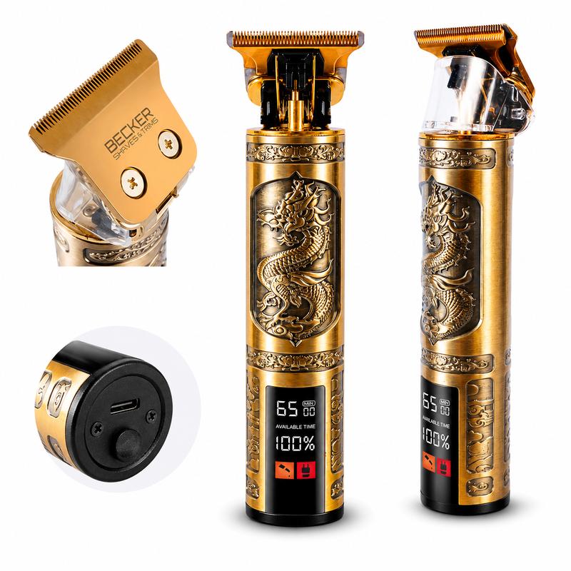 Kabelloser Haarschneider und Bartschneider mit goldenem LED-Display Modell Dragon von Becker