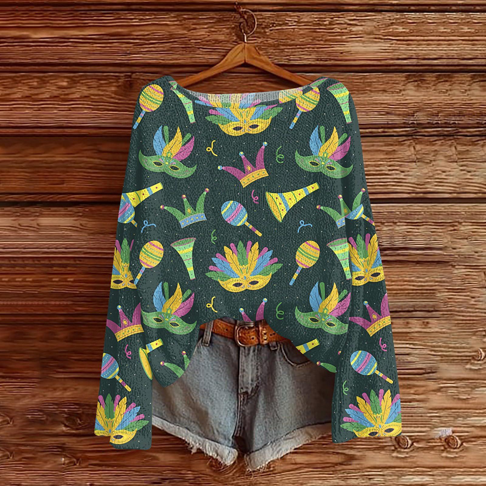 

Women s Fashion Round Neck Long Sleeve Print Casual Pullover Sweater Top L