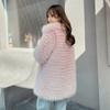 Imitação de pele de listra de raposa finlandesa imitação de pele toka casaco coreano cor sólida feminino comprimento médio gola polo casaco