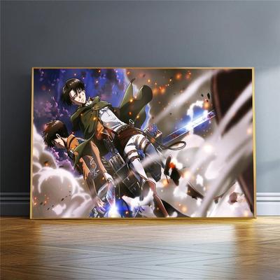 Rám z masivního dřeva Nástěnné umění Attack on Titan Obrazy na plátně Modulární Levi Ackerman Pictures HD tištěný anime plakát Obývací pokoj Domácí dekorace