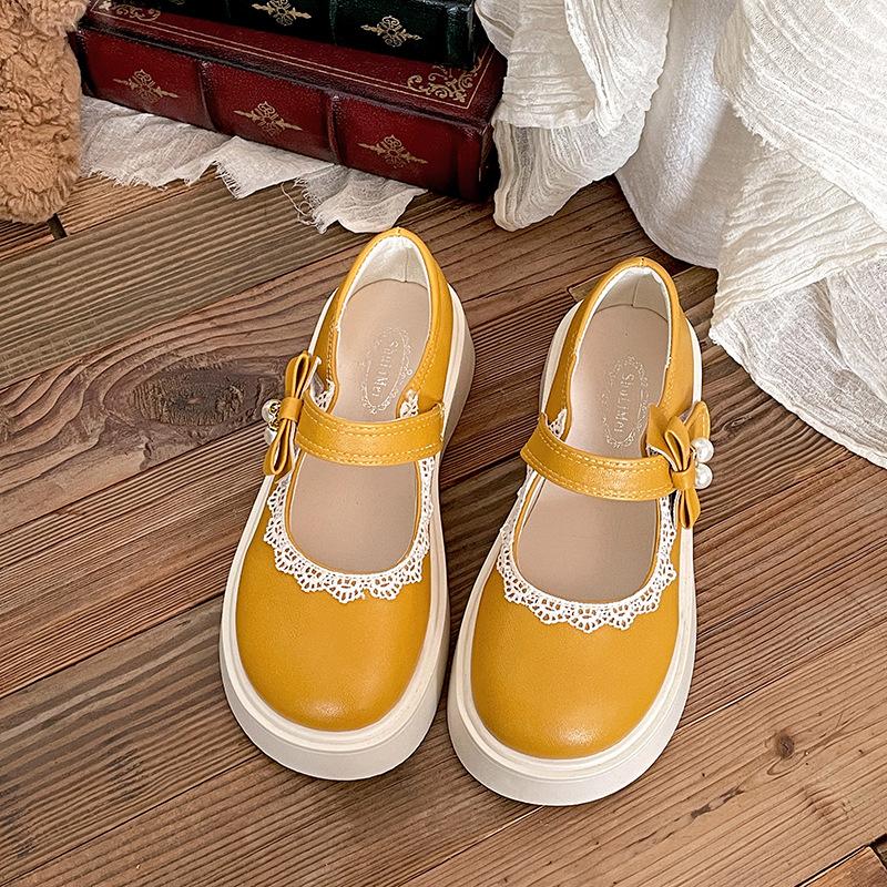 French ballet style white round head thick sole shallow mouth single shoes women's summer 2025 new with skirt height increase Mary Jane shoes