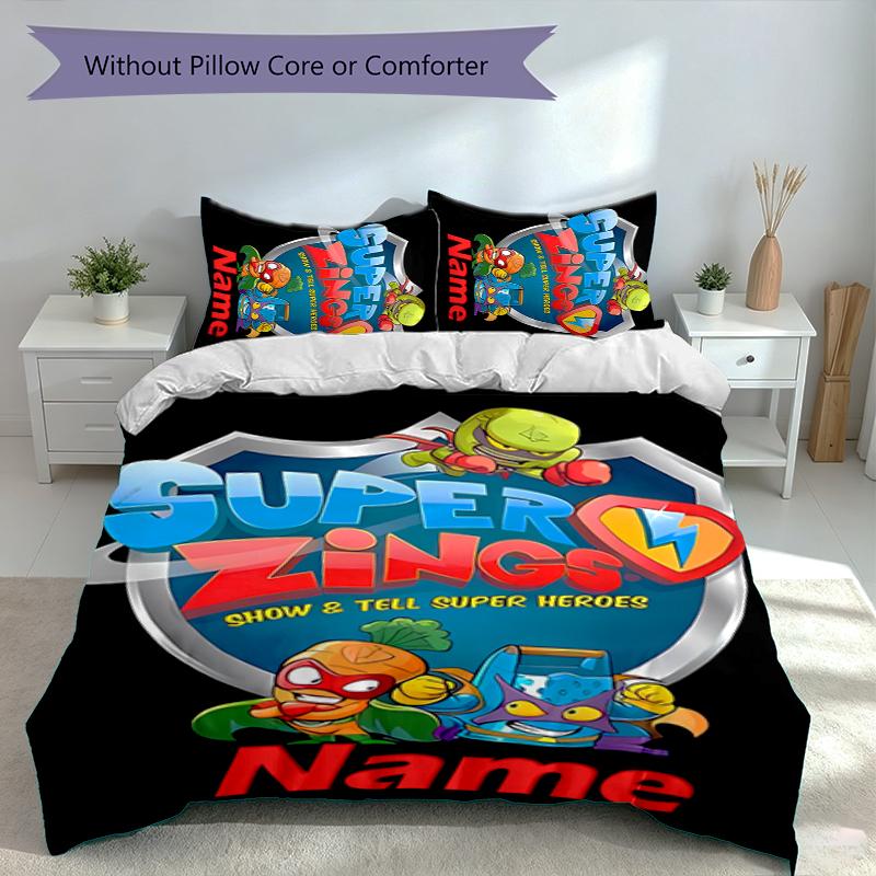 3pcs Custom Name SuperZings Bedding Set,Includes 1 Duvet Cover and 2 Pillowcases,All-season Bedroom Decor