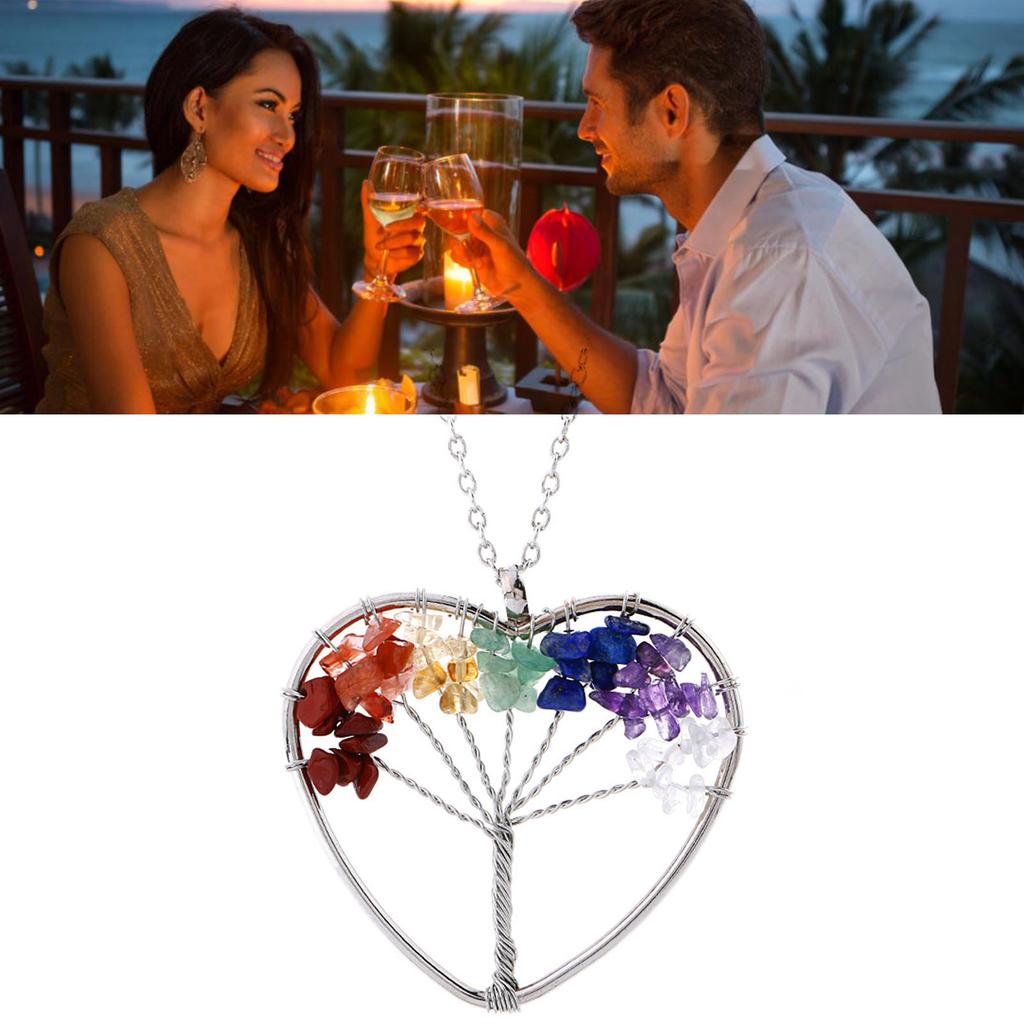 Life Tree Necklace 7 Complete Chakra Chain Gravel Zinc Alloy Peach Heart Women Accessories