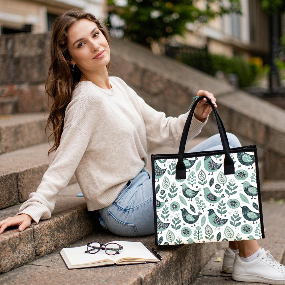 Cute Bird Print Tote Bag Casual Daily Shopping Handbag Lightweight Reusable Shoulder Bag for Women