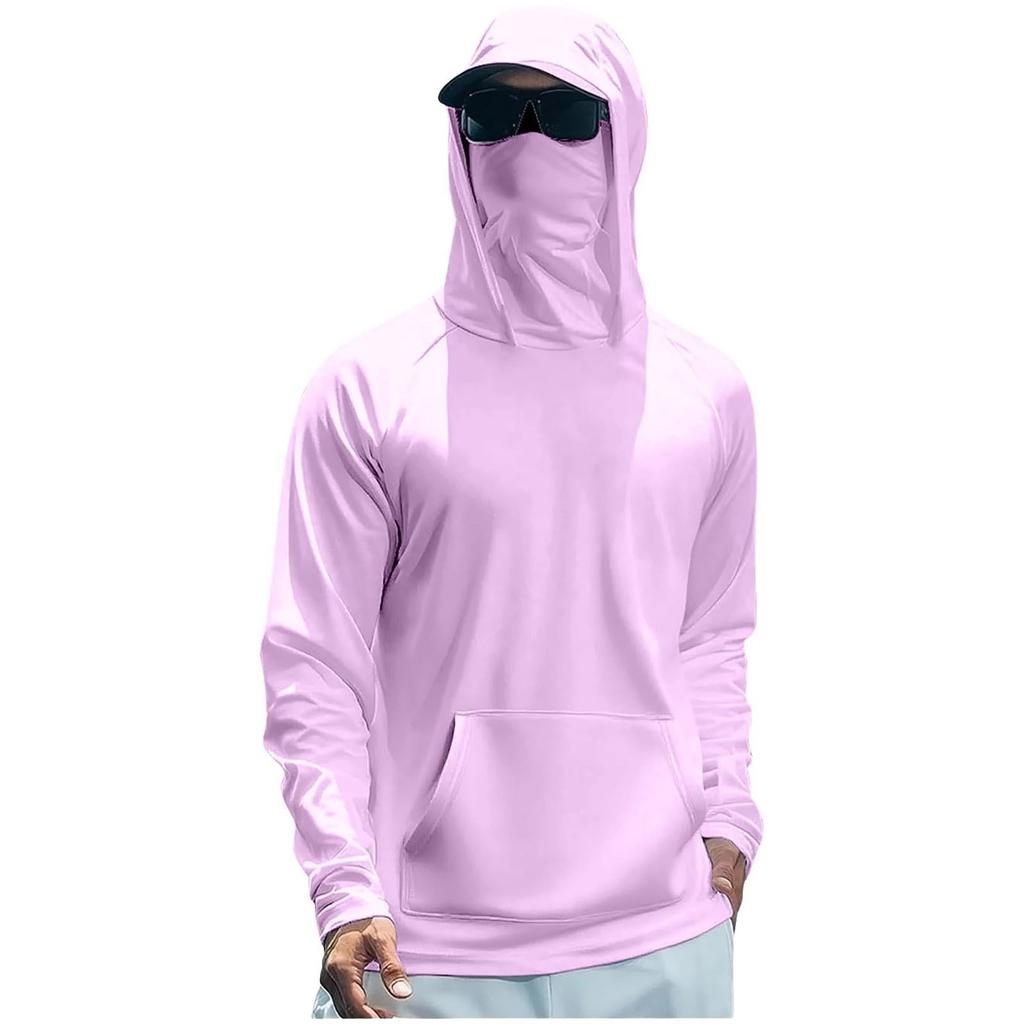 Lightweight Long Sleeve Hooded Shirt with Integrated Face Cover Sun Loose Fit Guard Pullover Top for Outdoor Activities