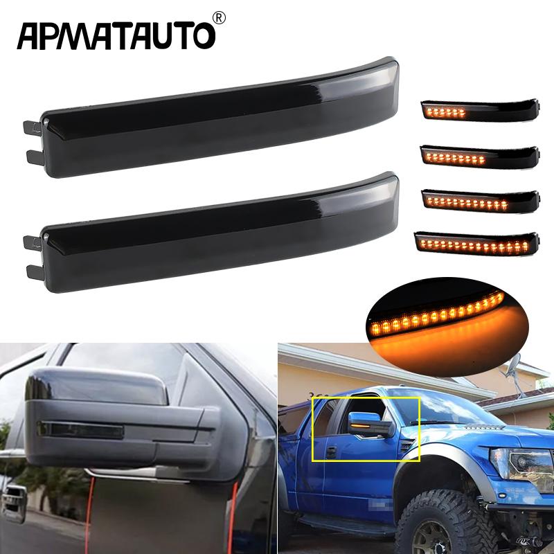 2X For 09-14 Ford F-150 F150,Raptor 2010-2014 Smoked LED Side Rearview mirror Turn Signal Marker Reflector Lights 9L3Z17E748BA