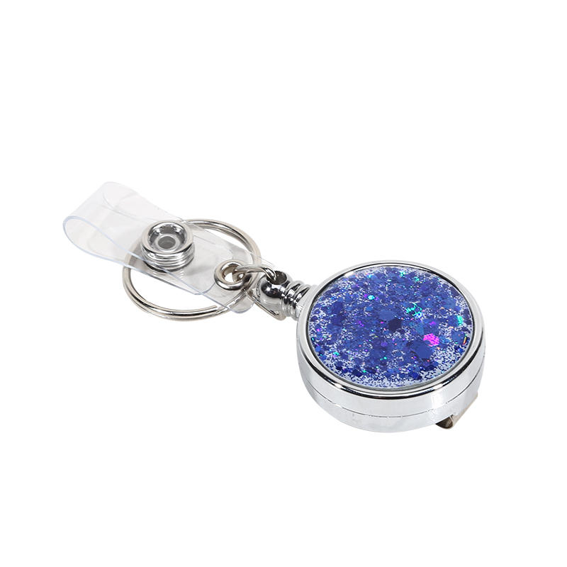 Glitter Epoxy Resin Rotating Retractable Keychain Badge Reel with Sequins Cute Creative Office ID Card Holder Strap