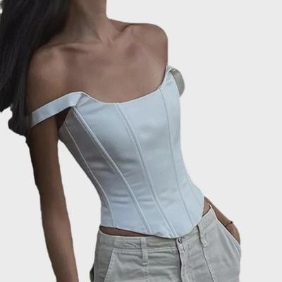 "2024 Sexy Gilet Reggiseno a Stecche Monocolore": Stile Europeo e Americano, Scollo Quadrato, Schiena Nuda"
