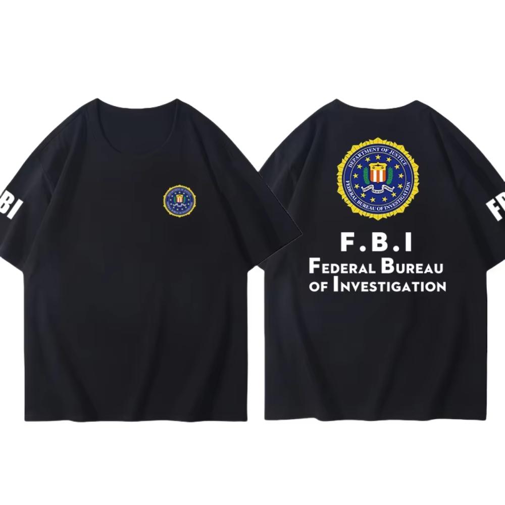 Pánské oblečení Horký prodej Zábavný design Vzor FBI Tištěné Bavlněné Tričko Street Casual Krátký Rukáv Kulatý Výstřih Tričko Top