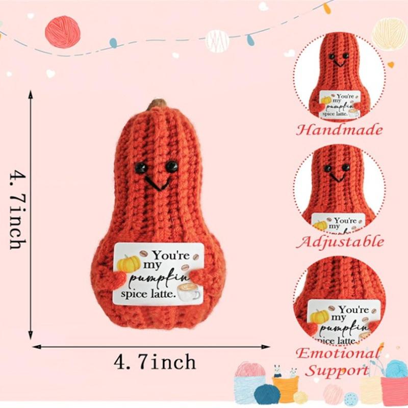 Handmade Knitted Pumpkin Ornament Home Room Decoration Funny Crochet Emotional Support Pumpkin Doll With Card Halloween Gifts