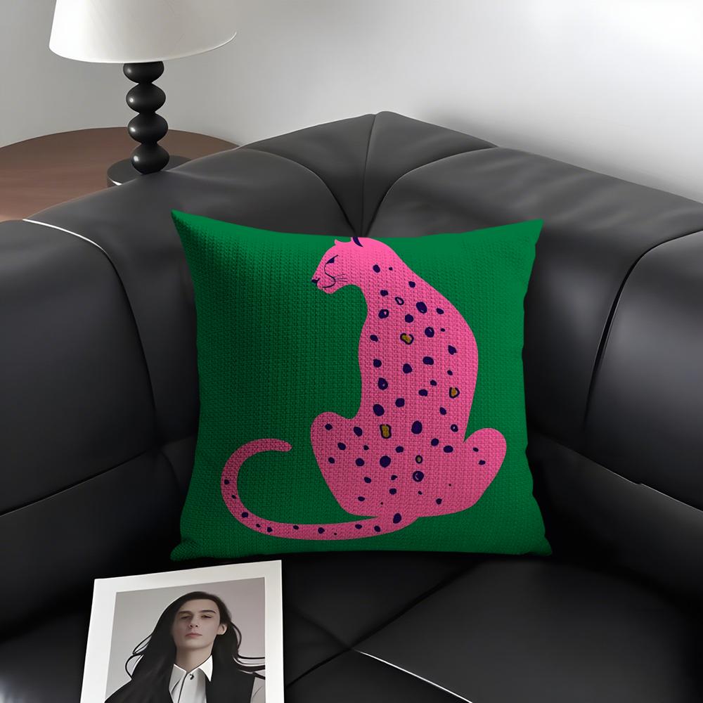 Geometric Animal Leopard Cushion Cover Natural Linen Organic Fabric DoubleSided Printing Sofa Home Decor Gift Pillow Case