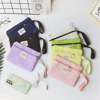 Korejští studenti barevná dvouvrstvá nylonová plátěná taštičky na mince Peněženky Dámské zápěstí zip na mobilní telefon taška na líčení rtěnky