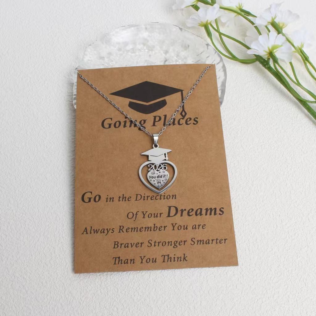 Fashion 2026 Year Graduation Pendant Necklace Minimalist Stainless Steel Gold Plated Gift for Students Jewelry Gift