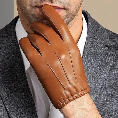 כפפות עור כבש עסקיות לגברים כפפות חורף מלאות אצבעות כפפות מגע חומות לרכיבה על אופנוע