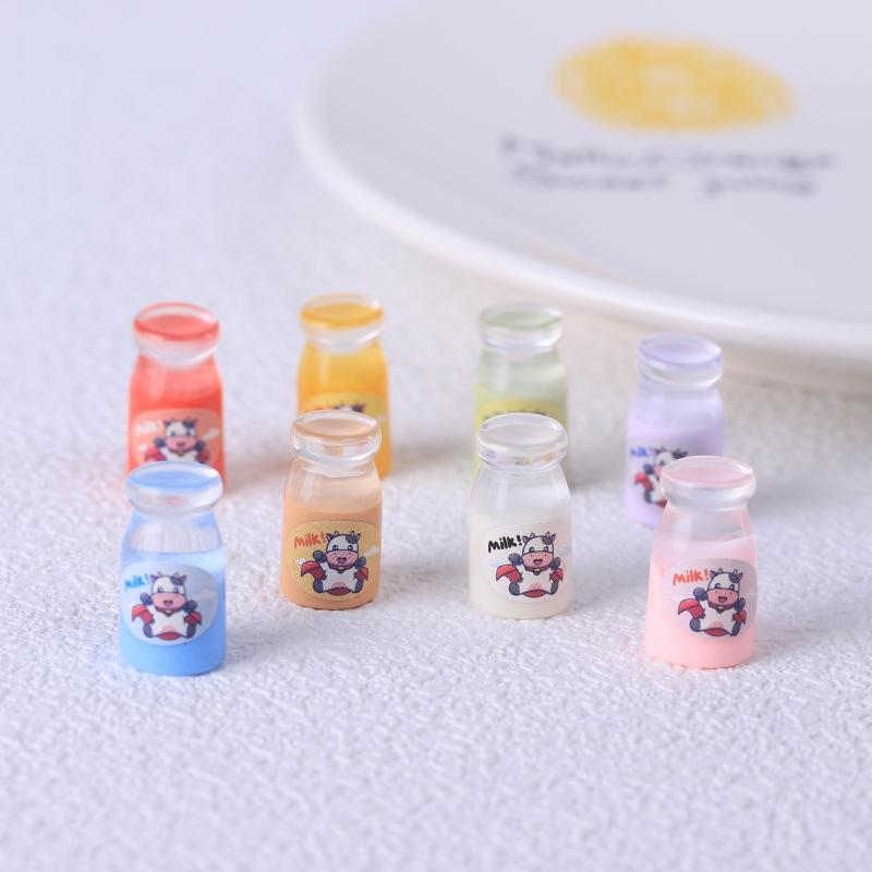10Pcs Cute Simulation Transparent Milk Bottle Dollhouse Toys Miniature Ornaments Home Decoration Girly Resin Accessory Kids Gift