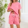Women's Fall Two Piece  Outfits Short Sleeve Tops Tee Shirts Wide Leg Shorts Sets