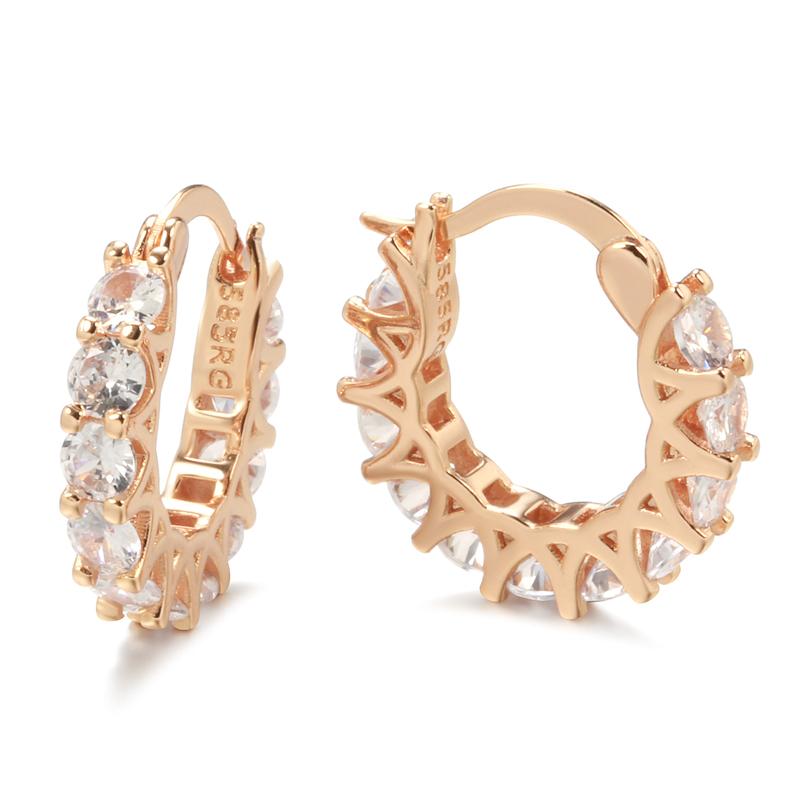 High Quality Cubic Zirconia Women Hoop Earrings Trend  Rose Gold Color Girl Accessories Daily Wearable Fashion Jewelry