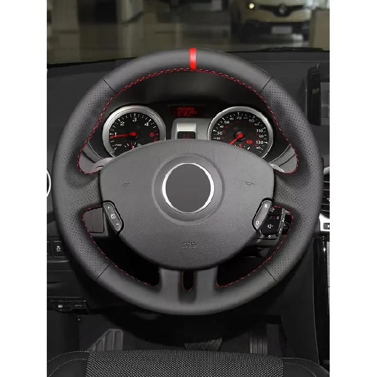 Black with Red Strip For Renault Clio 3 RS 2005 2006 2007 2008 2009 2010 2011 2012 2013 Car Steering Wheel Cover Leather Trim