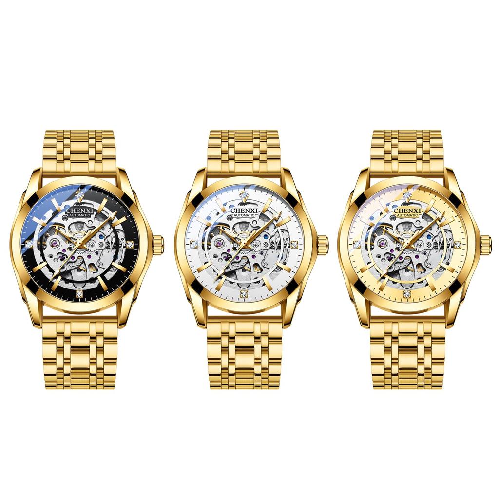 Men's Stainless Steel Round Open Heart Watch Stylish Accessory, Popular Fashion, Formal Business, Gift for Anniversary, Birthday - Gold
