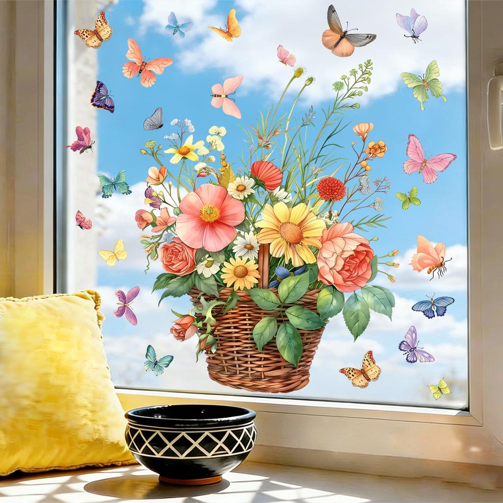Flower and Butterfly Theme Window Decals Are Suitable for Use As Wall Stickers On Balconies, Bedrooms and Entrance Areas.