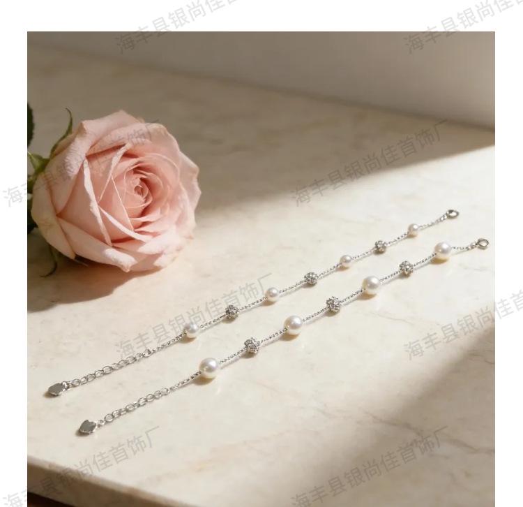 S925 Sterling Silver Sparkle Diamond Ball & Pearl Bracelet - Versatile and Fashionable Full of Stars Design