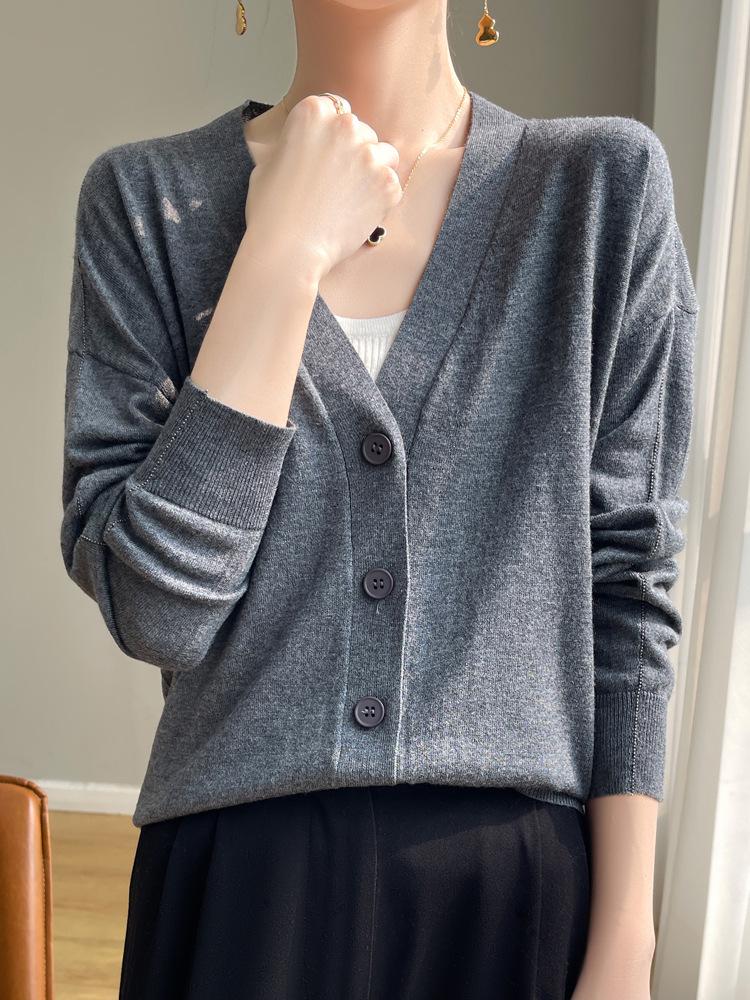 Women's Retro Big Button Cardigan Sweater - Loose Knit Design Jacket