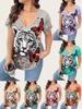 2025 Plus Size Women's V-Neck T-shirt with 3D Animal Print, Short Sleeves: European & American Style Casual Fashion