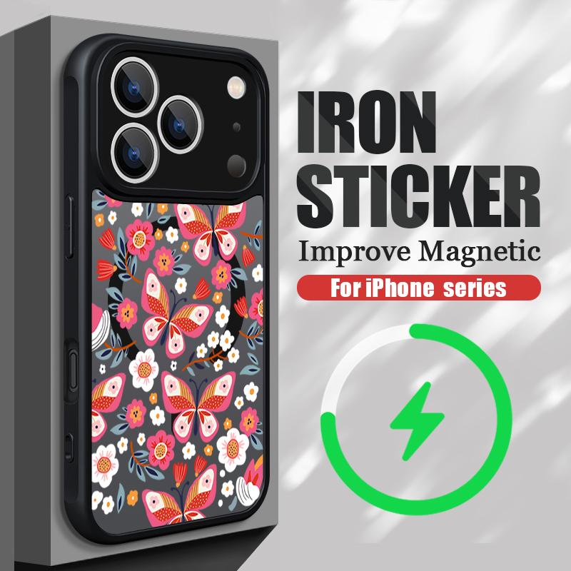 Creative Butterfly Flowers Pattern Case For iPhone 17 Pro Max Funda iPhone 16 15 14 13 Pro Max Rugged Bumper Magnetic For Magsafe Shockproof Cover