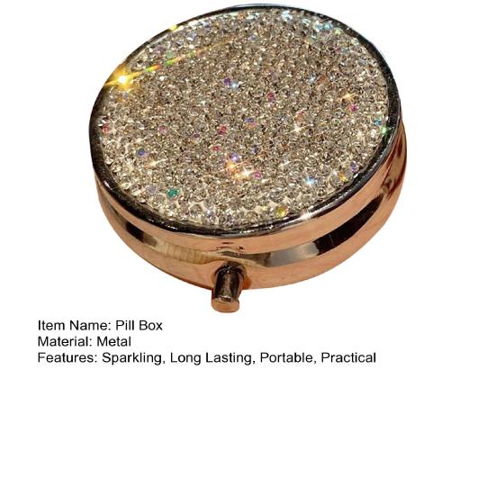 Portable Pill Box Medicine Organizer with Sparkling Rhinestones Dustproof Compact Design Pill Tablet Storage Holder