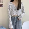 Sweater Rainbow Dye Striped Cropped Short Sweater Long Sleeve Knit V-Neck Loose Top Pullover Knit