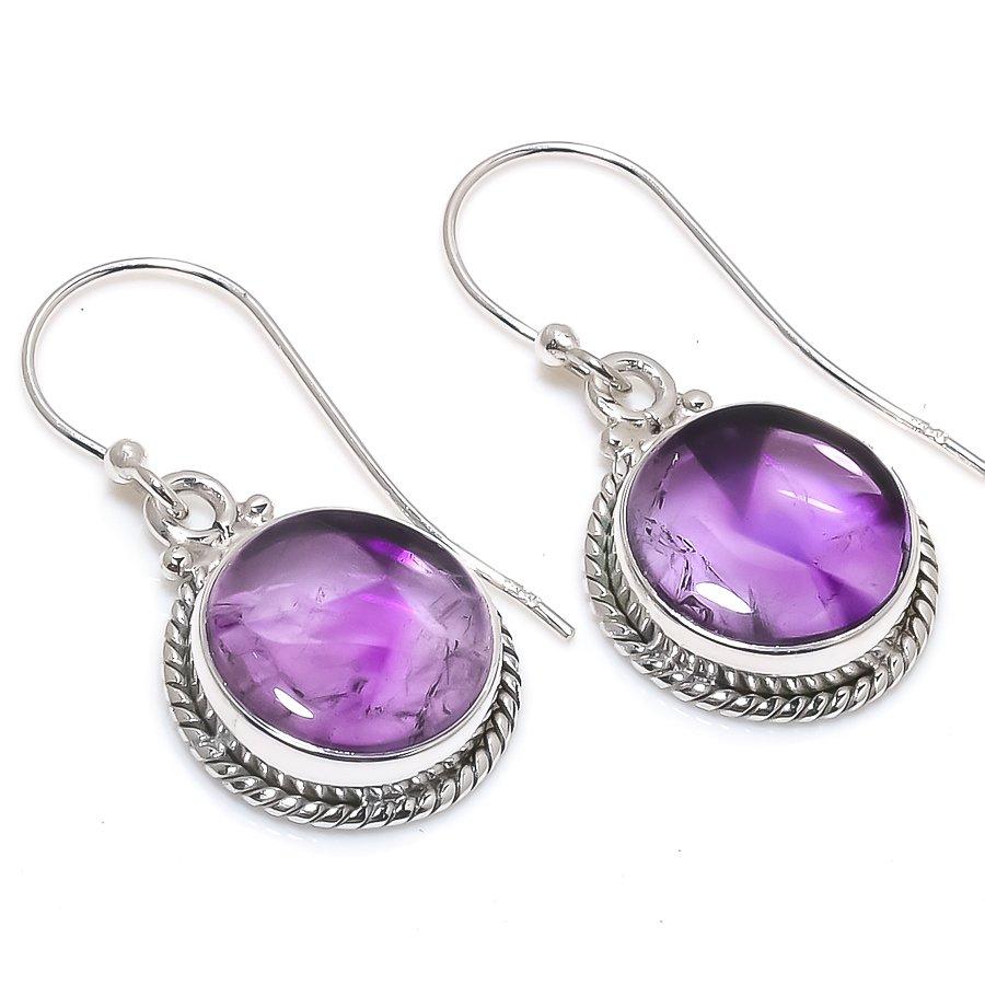 Natural Brazilian Amethyst Gemstone 925 Solid Sterling Silver Earring 1.25" c2L73