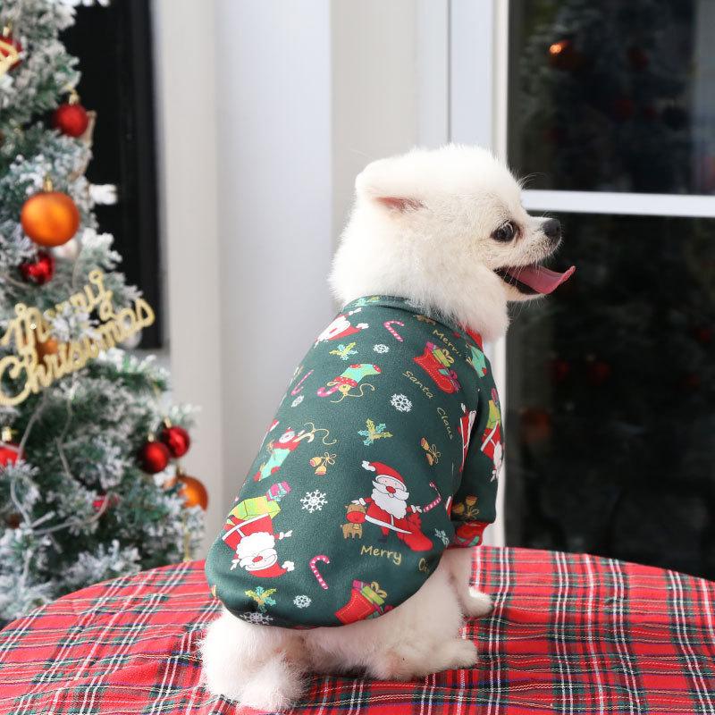 Medium and large dog cat teddy than the bear dog clothes velvet Christmas print cat sweater winter pet supplies