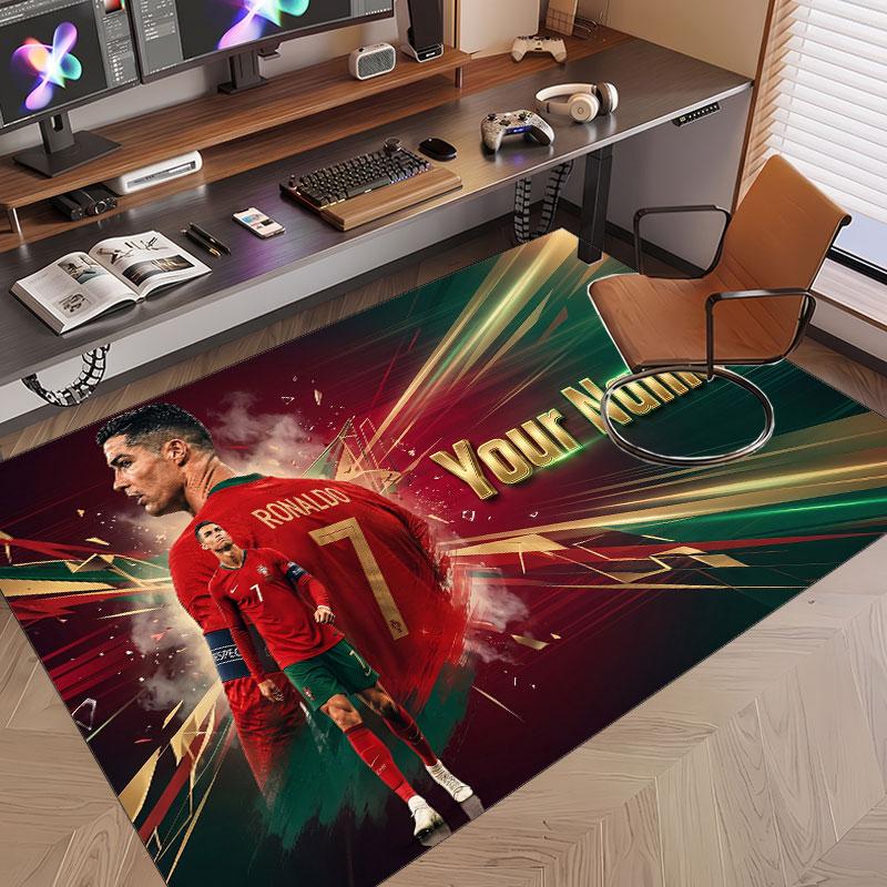 Benutzerdefinierter Teppich Cristiano Ronaldo Muster Druck Name Text Weicher Rutschfester Boden Teppich für Zuhause Innen Dekoration