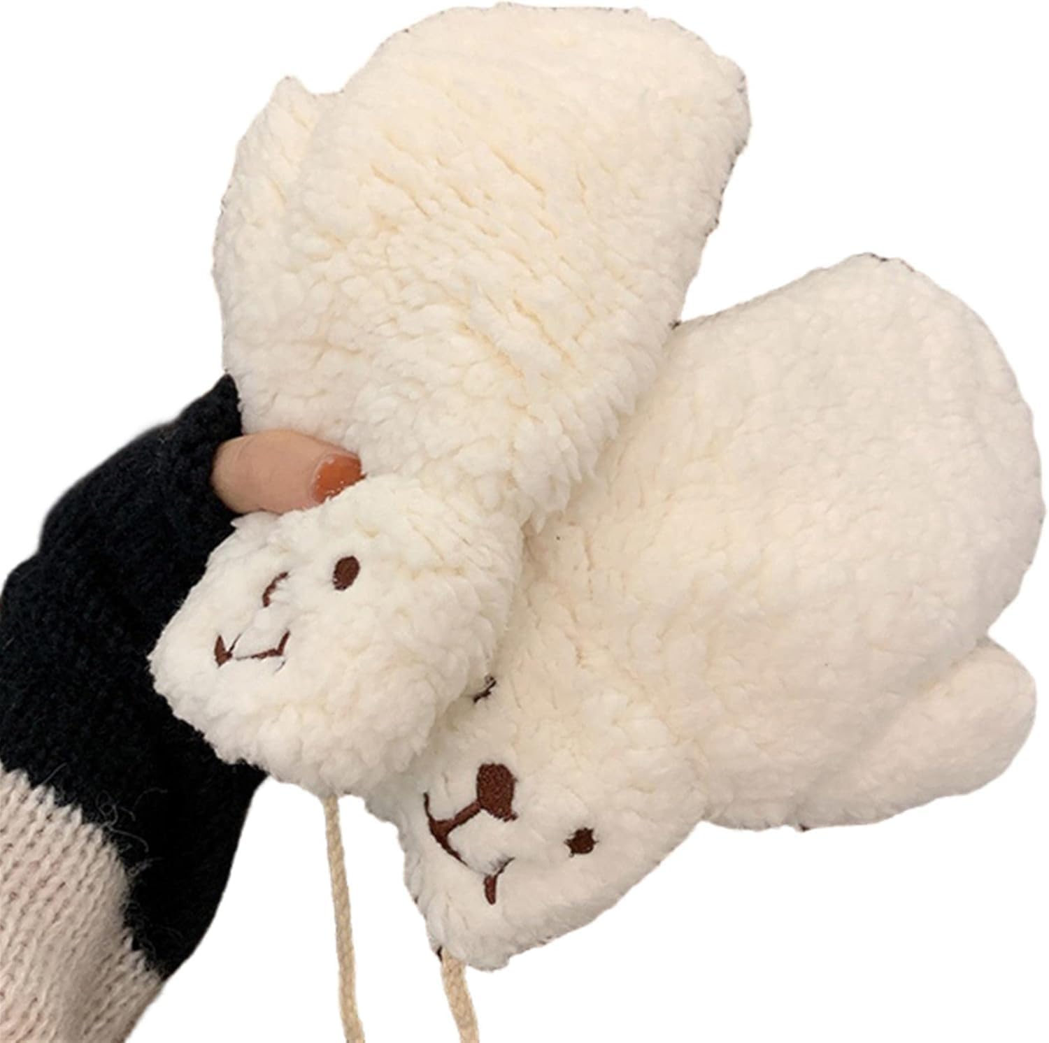 

A pair of girls plush cute bear claw warm baseball gloves, soft, suitable for anime cosplay, plush Christmas party accessories for women Einheitsgröße