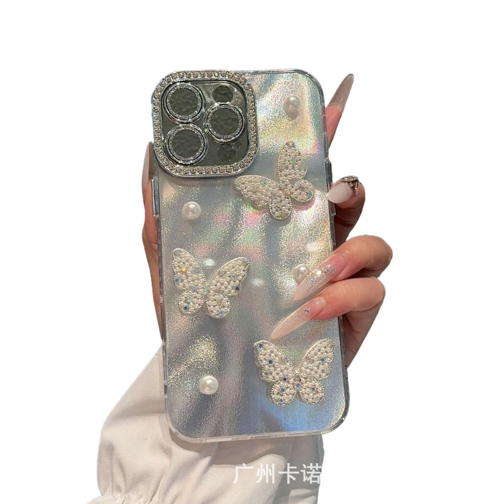 Star pattern three-dimensional pearl butterfly is suitable for Apple 17pro mobile phone case 15 advanced sense anti-drop 14/13 light luxury