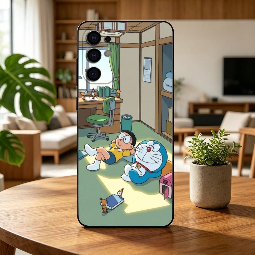 Cute Cartoon Z-Doraemon Shockproof  Phone Case For Samsung S25,S24,S21,S22,S23,S30,Ultra,S20,Plus,Fe,Soft Silicone Black Cover