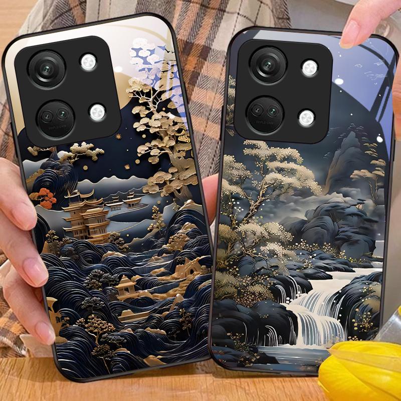 Jubao Basin Water For OnePlus Nord 3 5 6T 7 Pro 8 12 10T Reno8 Lite 5G 10R Nord N30 Hard Shell Tempered Glass Phone Case Black