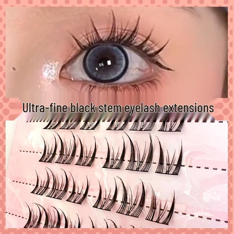 Yue Jiao Night Cat Elf Eyelashes - Natural, Segmented, Single Cluster Lashes for a Photogenic Cat Ear Look.