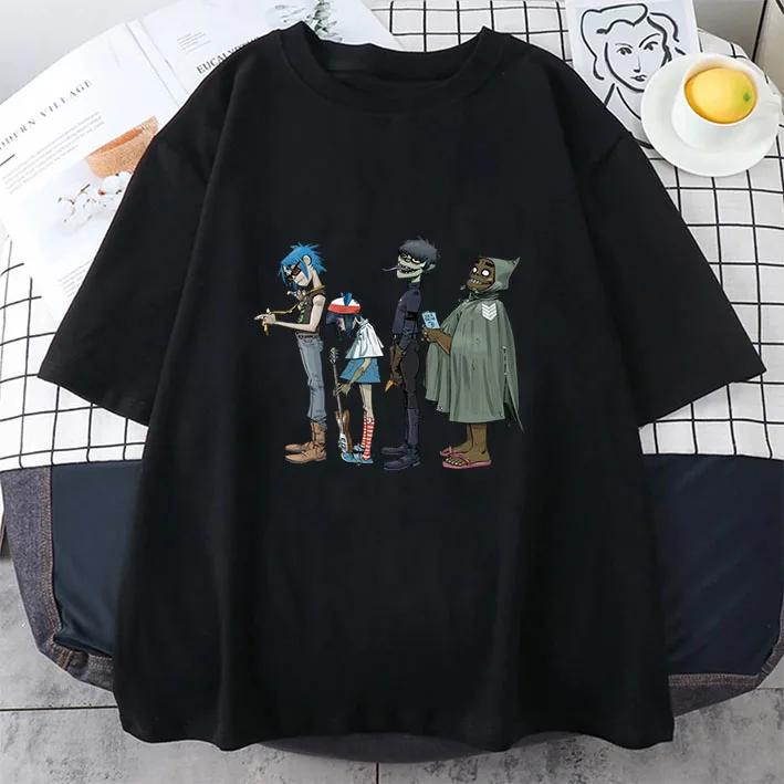 Musikkband Gorillaz PUNK ROCK T-skjorte Herre Kvinner Sommer 90-tallet O-hals Bomulls Kortermede T-skjorter Klær Vintage Y2K Clothing Tee