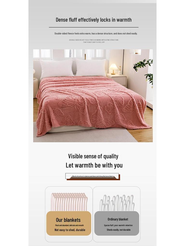 Zimowy aksamitny taftowy koc z motywem motyla i kwiatów: Dwustronny, pogrubiony żakard 3D, wielofunkcyjny na drzemki, do klimatyzacji i jako prześcieradło.