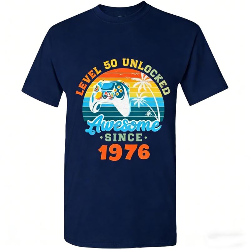 Level 50 Unlocked Awesome Since 1976 or Any Custom Year Fifty Years Old 50th Birthday Gamer Funny Tee Unisex Adult TShirts