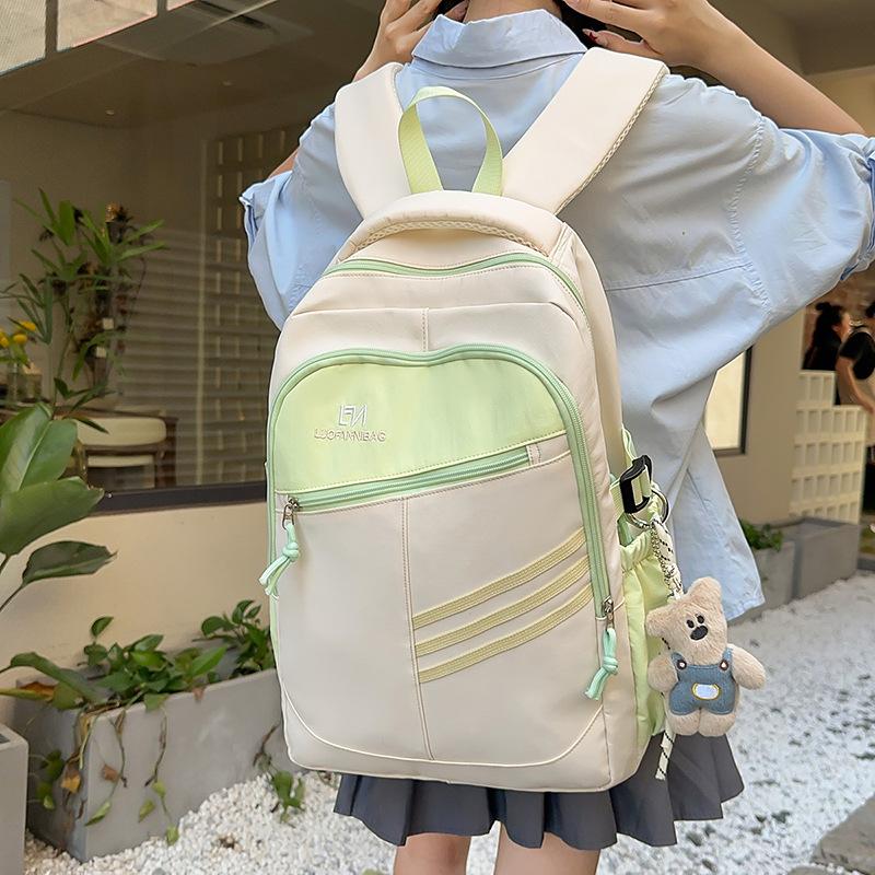 Color Block Women's Backpack Student's Large Capacity Schoolbag Travel Backpack