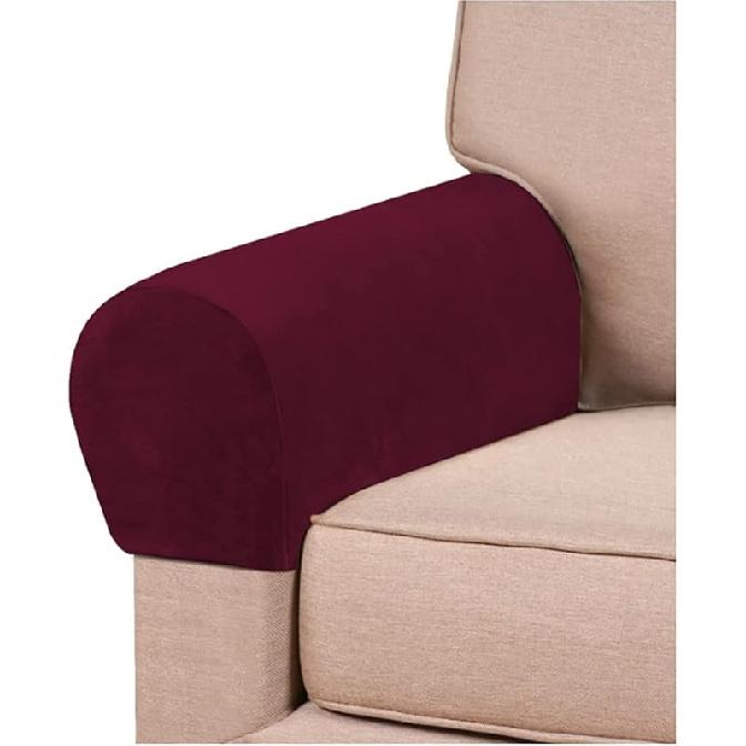 2er-Pack Samt Stretch Armlehnenbezüge - Rutschfeste Sofa Sesselbezüge, Weiche Elastische Armschoner für Wohnzimmer Couch, Bürostuhl, Sessel
