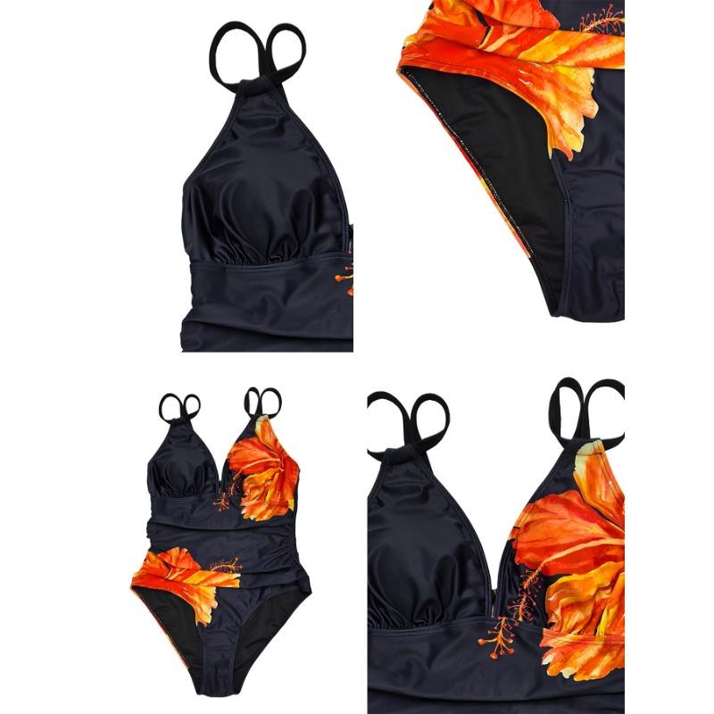 Damen S Floral Print Sexy Rückenfrei Eng Übergröße Badeanzug