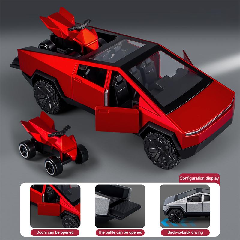 1:36 Alloy Pickup CyberTruck Pull-Back Car Collection For Boys And Children Gift One Large And One Small Vintage Toy