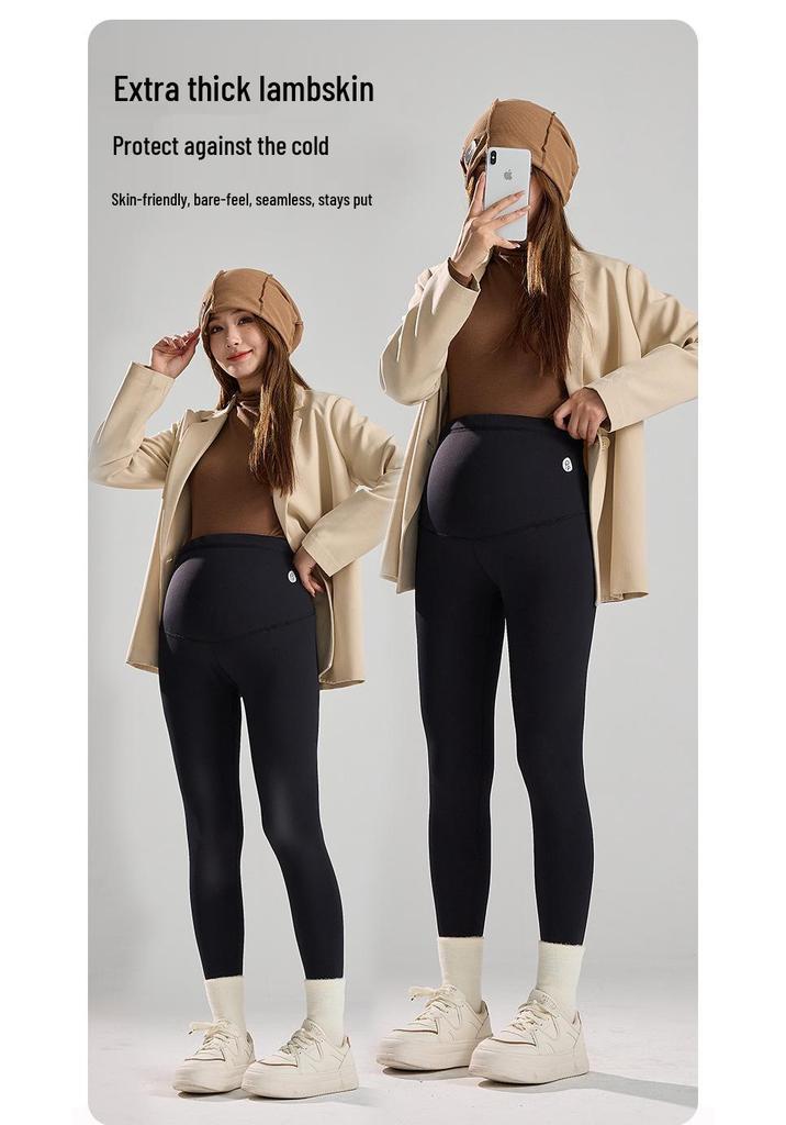 Calça de Yoga Maternidade de Inverno Plus Size: Forrado com Fleece, Não Apertado, Quente e Adequado para Uso ao Ar Livre.