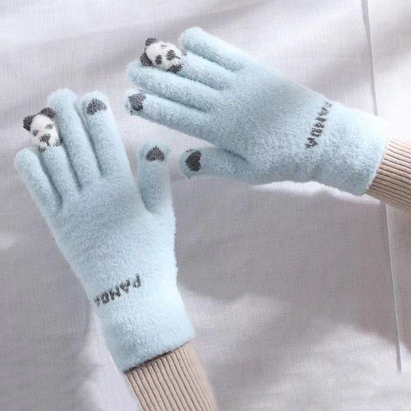 Niedliche Strickhandschuhe für Damen Herren Fingerlose Touchscreen-Handschuhe Winter Warm Plüsch Fäustlinge Radfahren Kalt Vollfingerhandschuhe