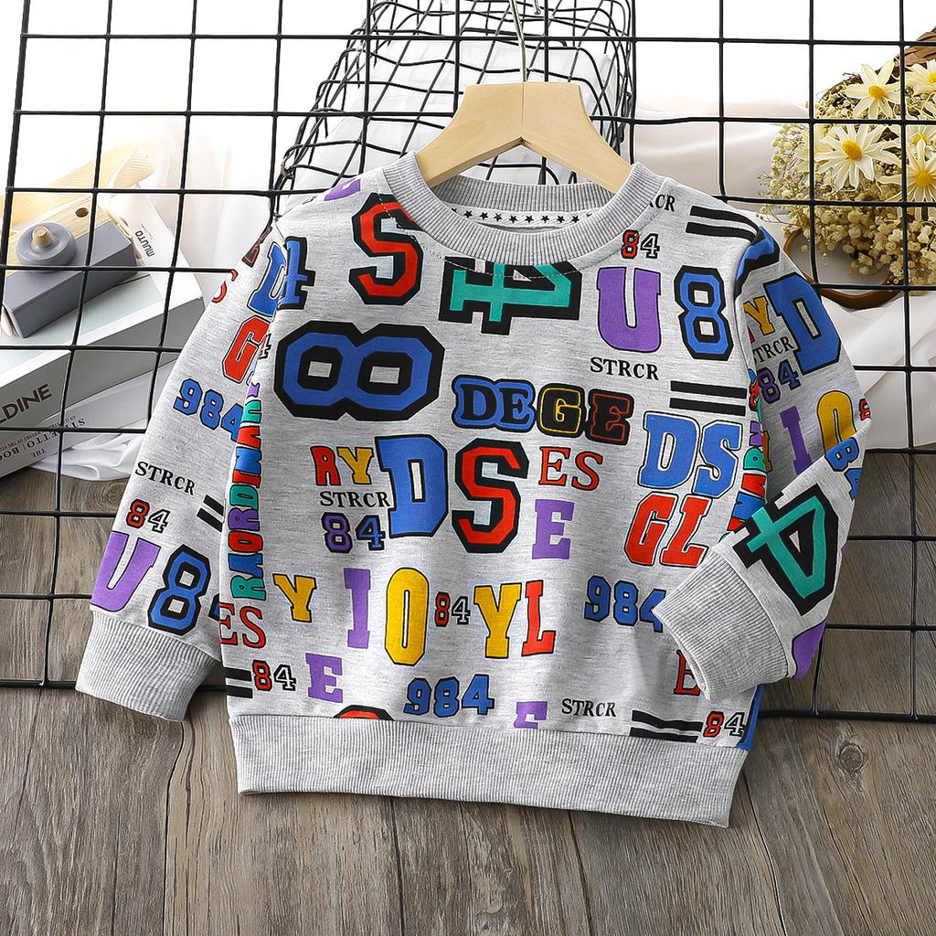 Kinder Herbst Langarm O Hals Cartoon bedruckte T-Shirt Tops für Unisex